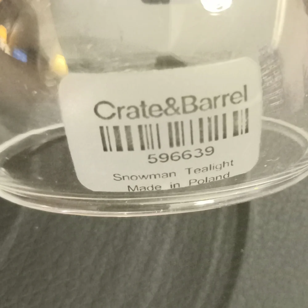 Crate&Barrel Glass Snowman Candle Holder